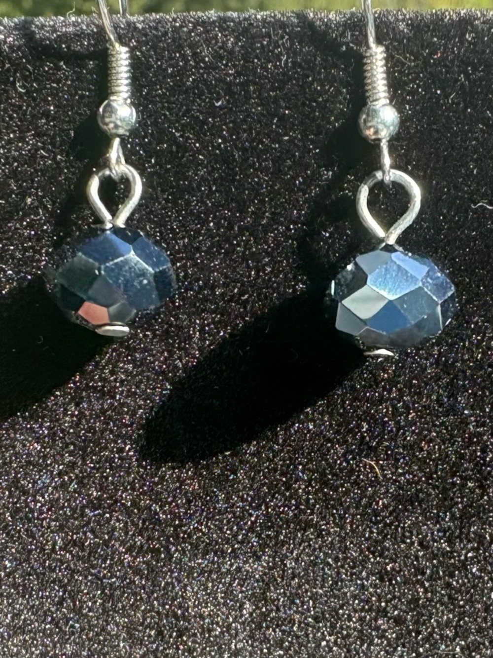 Faceted Disco Ball Charcoal Beaded Earrings, smoky mirrored finish